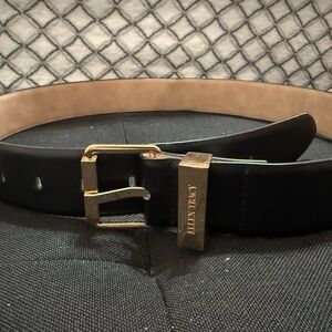Ellen Tracy Black and Tan Belt Bag with Gold Accents